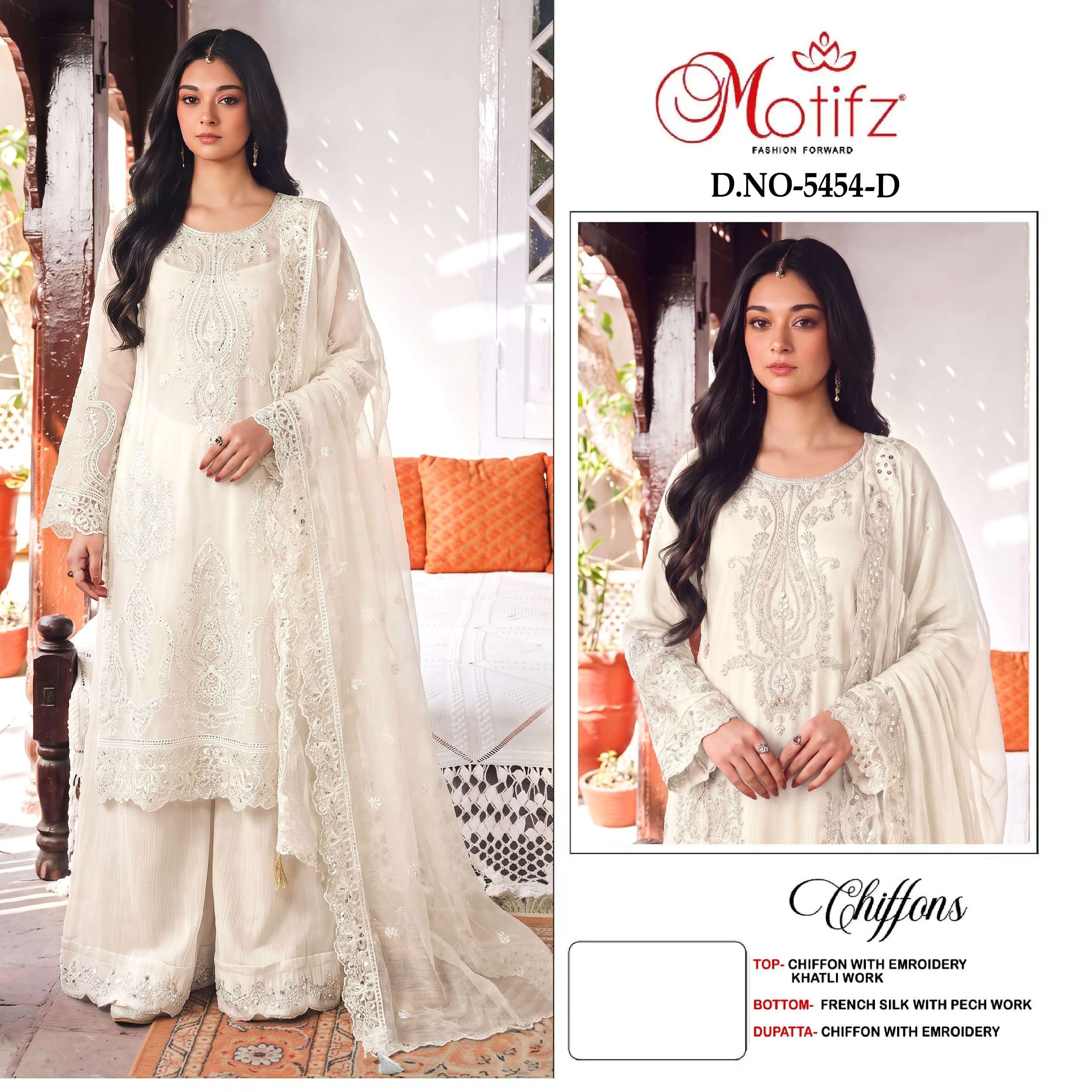 MOTIFZ 5454 SIFFON EMBROIDERY KHATLI WORK PAKISTANI OUTFIT ACCTRESS TYPE EXPORT